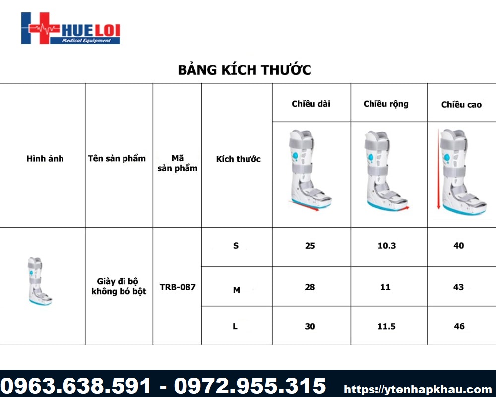 Bảng khích thước giày đi bộ