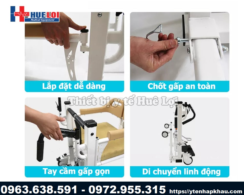 Cấu tạo xe lăn ghép mảnh di chuyển bệnh nhân